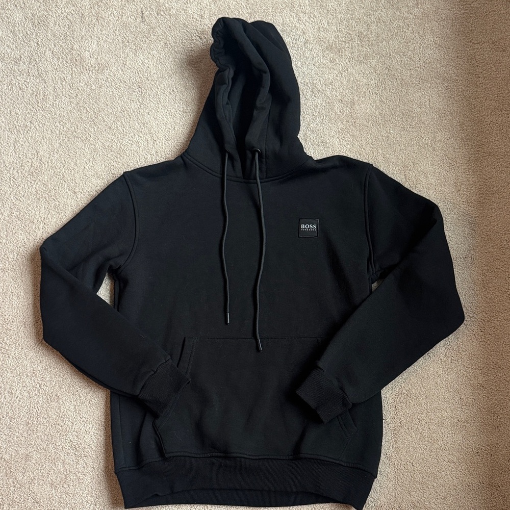 BOSS Black Men's Pullover Hoodie with Logo Patch